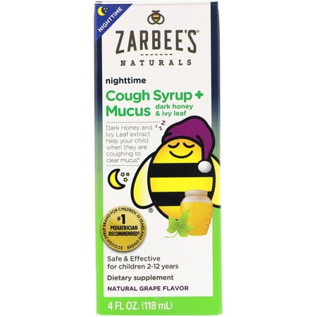 Zarbee's Naturals Nighttime Cough Syrup + Mucus Reducer Dark Honey + Ivy Leaf (Best Cough Medicine For Toddlers)
