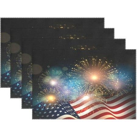 

RooRuns Merry Christmas with Snowy Fir Trees and Snowflake Heat-Resistant Table Placemats Set of 4 Anti-Skid Table Mats Washable Eat Mat for Parties Everyday Holidays Use