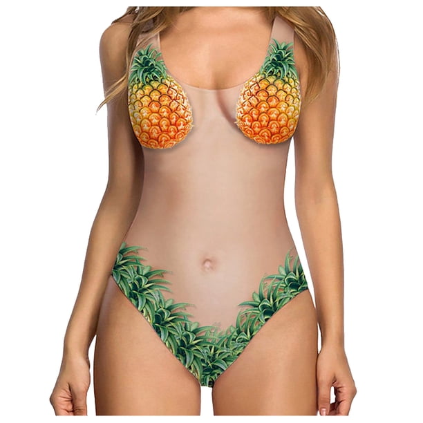 BallsFHK Ladies Sexy High Neck Swimsuit Funny Swimsuit Swimsuit 3D Fake