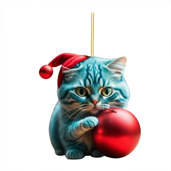 SLYNSHome Christmas Tree Cat Ornaments ,Cute Kitty Statue Christmas Pendant for Tree Hanging Small Cartoon Cat Non Fading Xmas Decoration for Tree Home Holiday Party Car Xmas Supplies