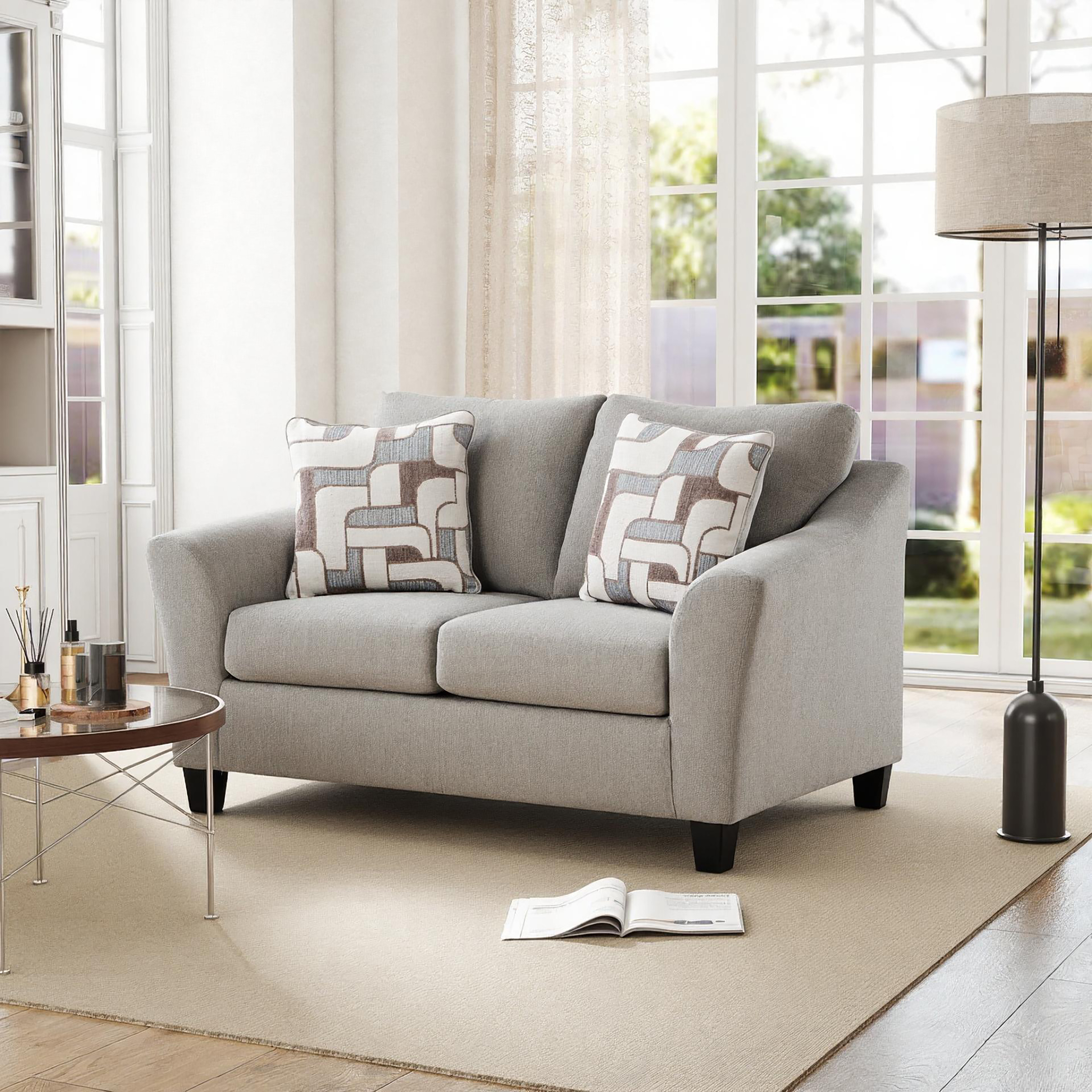 Roundhill Furniture Elaris Contemporary Flared Arm Loveseat with Soft Chenille Upholstery, Taupe