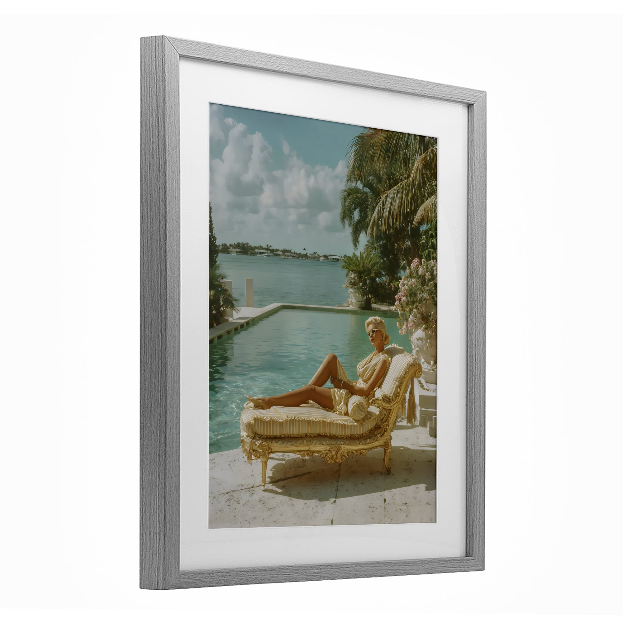 Stupell Industries Vintage Poolside Woman Gray Framed Print Under Glass, design by Franklyn Gregory