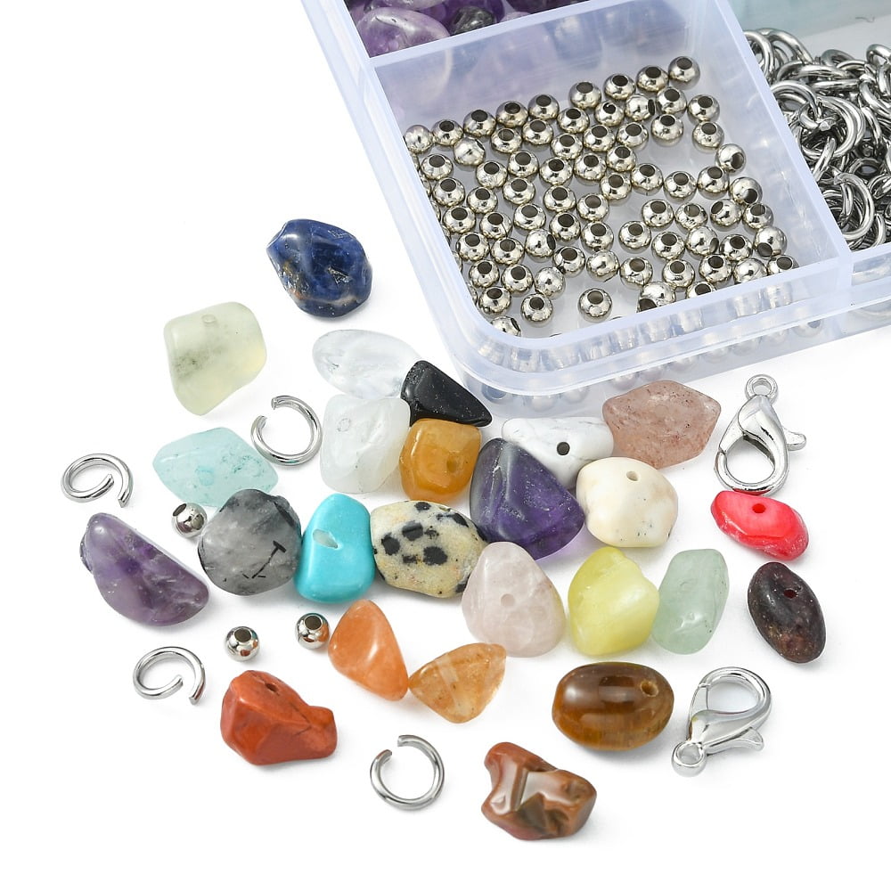 1Bag DIY Mixed Stone Bracelet Making Kit Including Gemstone & Natural Shell Chips Beads Alloy Clasps
