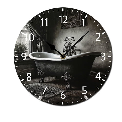 ZXCXRQFa Flower Bathtub Fram Wall Clock Battery Operated Non Ticking Silent Analog Rustic Farmhouse Round Clock Wood Decor for Home Kitchen Living Room Bathroom 10 Inch