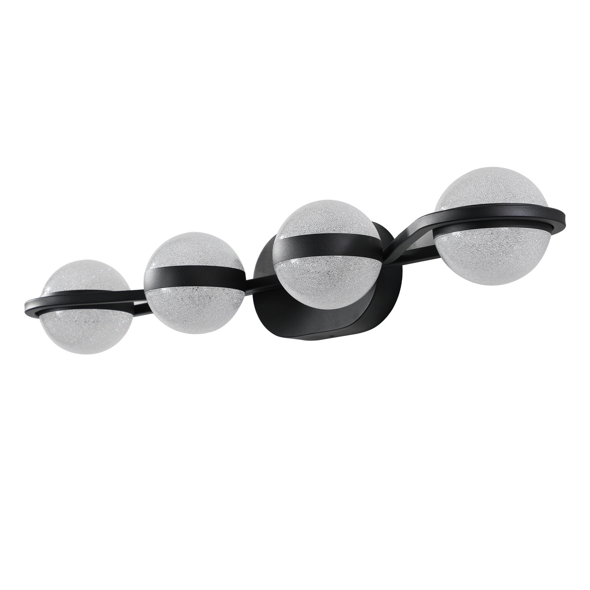 (Same as W1340P143677/L2001-B-4) 30" Black Minimalist LED Bathroom Vanity Light with Crystal Sand Acrylic Shades, 4-Light Wall Mounted Decorative Lighting Fixture, Suitable for Bathroom Vanity Mirror
