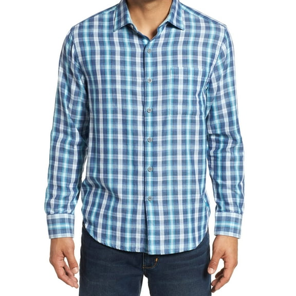 Tommy Hilfiger Mens Plaid Button Up Shirt, Blue, Small