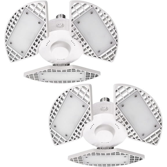 Luxrite 2-Pack LED Garage Light 80W 8000 Lumens Deformable 5000K Bright White E26 Screw In Shop Light Adjustable