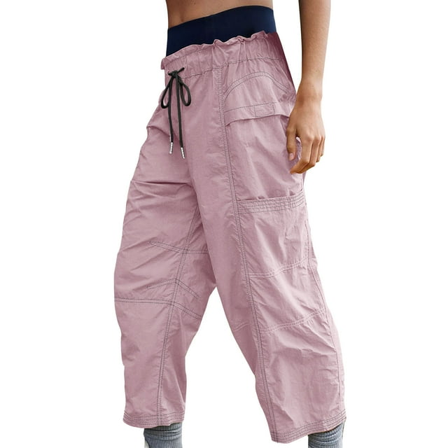 Womens Boho Cargo Sweatpants High Waisted Drawstring Elastic Waist Pants Baggy Stretchy Wide Leg Pants with Mutil Pockets Spring Fall Outfits Winter Athletic Joggers Trouser Winter Yoga Snow Pants