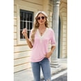 thumbnail image 3 of Anbech Deep V Neck Women Blouse Guipure Lace Shirt Solid Color Splice Trendy Short Sleeve Casual Tops, 3 of 9