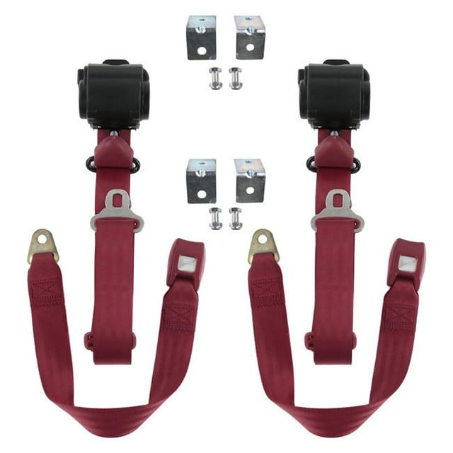 Burgandy Retractable Bucket Seat Belt Kit with Bracketry for 1928-1932 Early Cars Standard 3 Point - 2 Belts