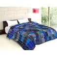 thumbnail image 4 of Vinsan Indian Handmade Silk Patchwork Kantha Bedspread Quilts Reversible Boho Bed Cover Throw Navy Blue Color Baby Size 108 x 108 Inches, 4 of 8