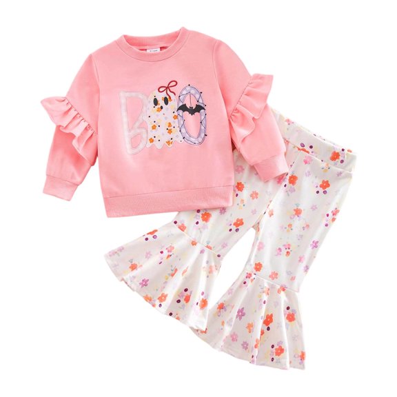 Staki Newborn Toddler Baby Girl Outfit Ruffle Shirt and Pants Clothes Halloween Clothes for Fall Winter 2 Piece Set for 0-4 Years,12-18 Months