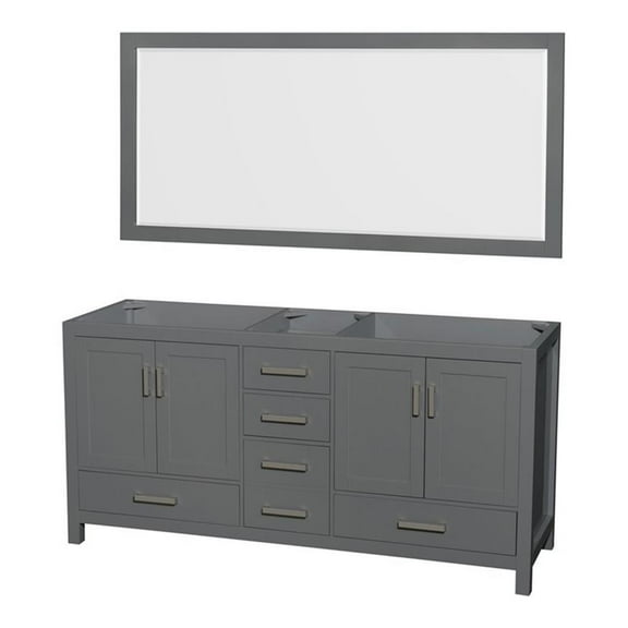 Wyndham Collection Sheffield 71" Mirror Wood Double Bathroom Vanity in Dark Gray