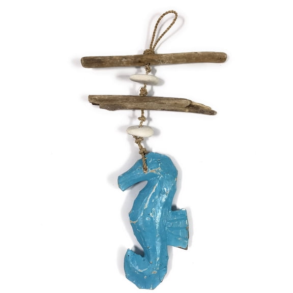Driftwood Seahorse Garland w/ White Stone 12" Blue | #lis3101030