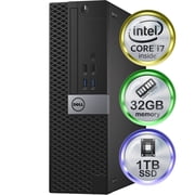 Restored Dell Optiplex 3050 Desktop Computers, Intel i7 Quad Core Gen 6, 32GB, 1TB SSD, DVD, Black (Refurbished)