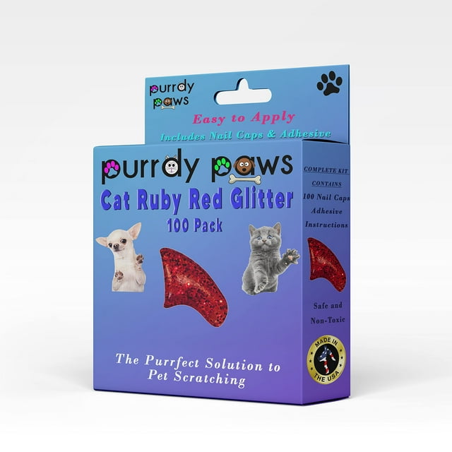 Purrdy Paws Lot de 100 Embouts d'Ongles Souples pour Griffes de Chat Rubis Rouge Pailleté Chaton