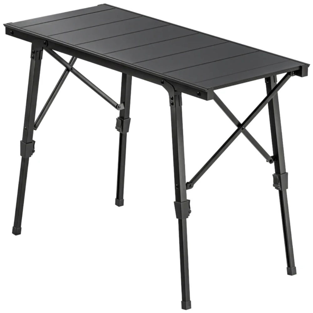 Folding Aluminum Camping Table 220 LBS Weight Capacity 2-Height Adjustable 16.5" to 25.2" Portable Outdoor Table with Removable Slats Anti-Slip Feet for Camping Picnic BBQ