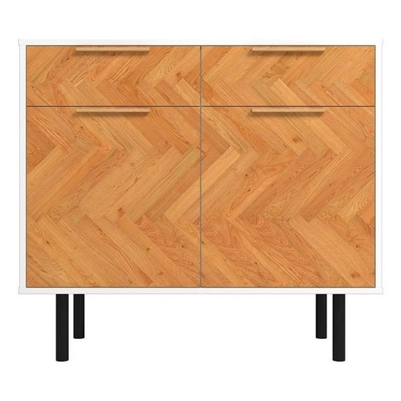 Manhattan Comfort Liam Sideboard made from Engineered Wood in White & Wood