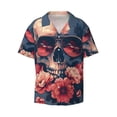 thumbnail image 4 of Uemuo Skull With Roses And Sunglasses Pattern Cotton Linen Short Sleeve Shirts,Casual Lightweight Button Down Shirts,Vacation Beach Summer Tops-X-Large, 4 of 7