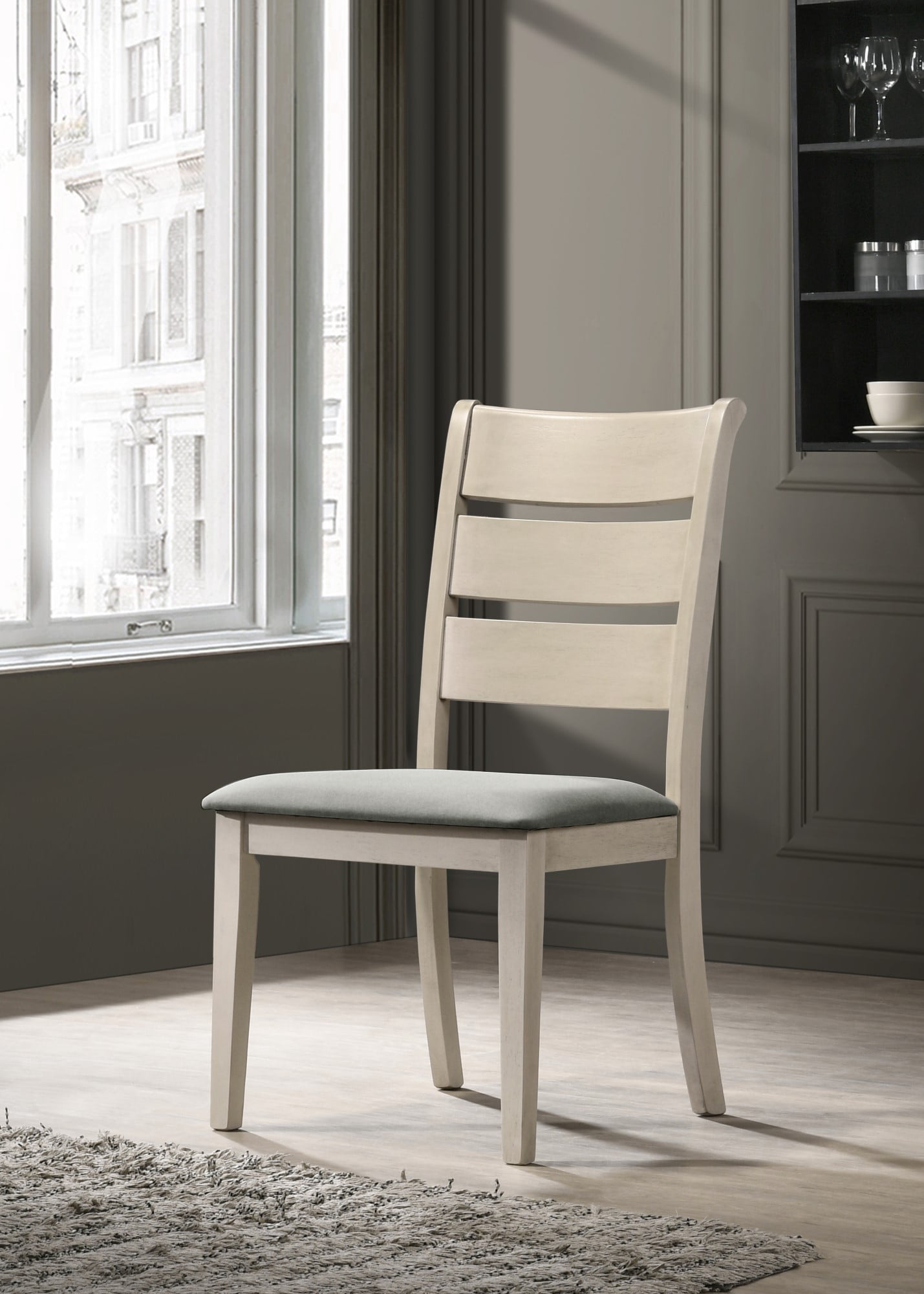 Home Design Talon Dining Chair (Set of 6), Gray/Antique Gray, Ladder-back design, Padded seat, Comfortable seating, Sturdy frame, Traditional style, Durable construction