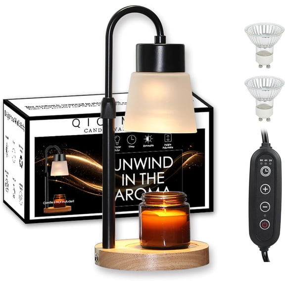 Candle Warmer, Electric Candle Lamp Warmer with Timer Adjustable Height & Dimmable Wax Melts Warmer Light for Jar Candles, Home Decor Gifts, Black