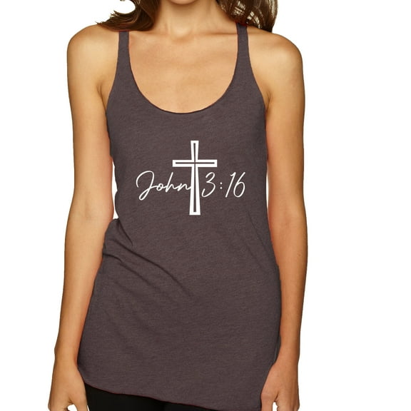 Wild Bobby John 3:16 Cross Inspirational/Christian Women Tri-Blend Racerback Tank Top, Brown, Small