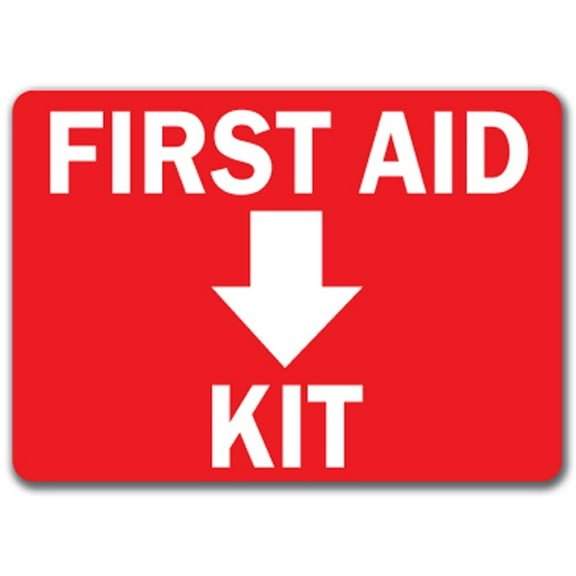 First Aid Kit with Down Arrow Sign - 10" x 14" OSHA Safety Sign