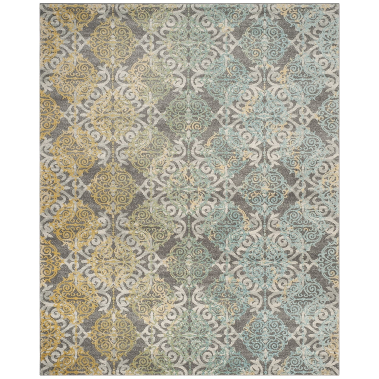 SAFAVIEH Evoke Keith Damask Distressed Area Rug, Grey/Ivory, 4' x 6'