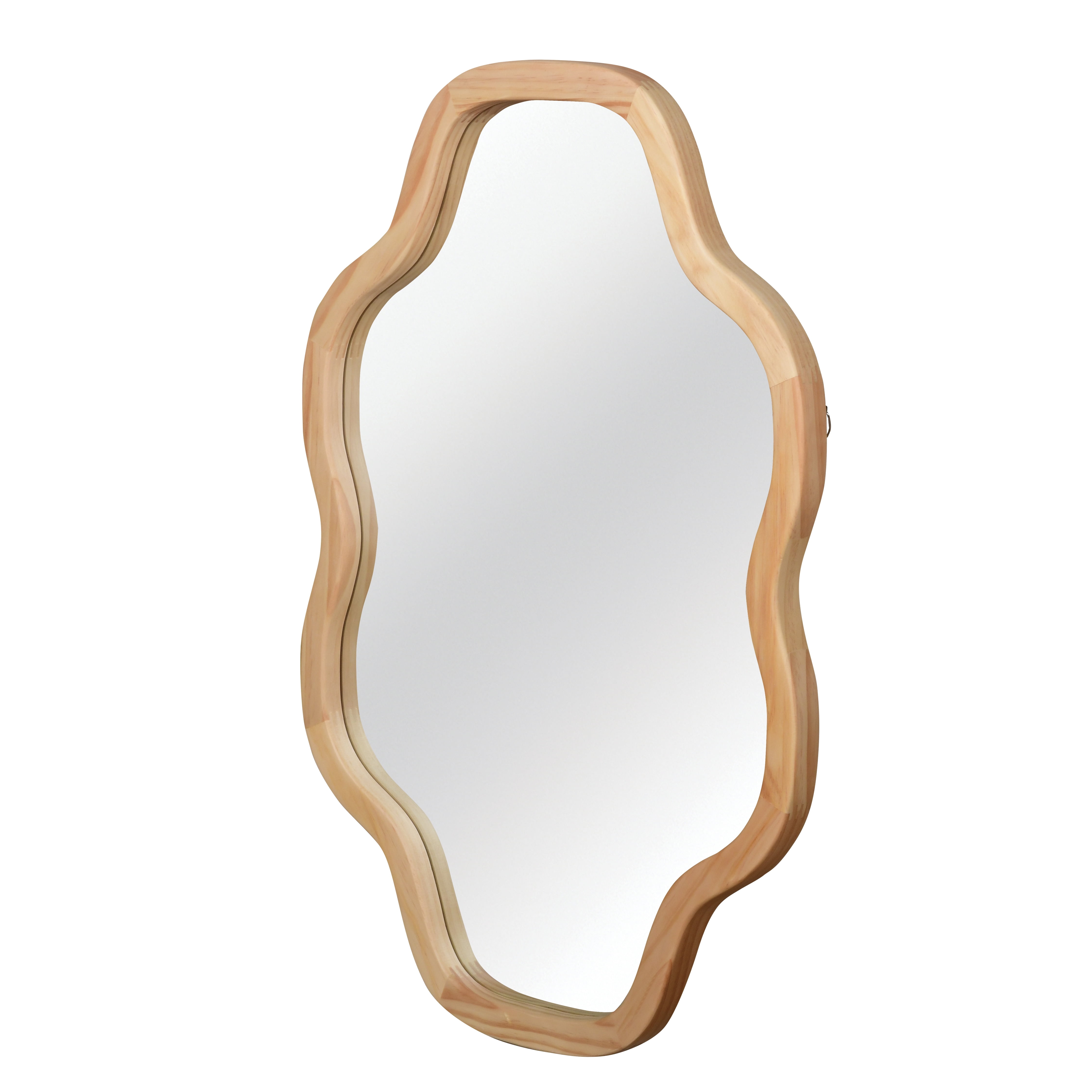 Garitin Wall Mirror and Cloud Shape Decorative Mirror 20 x 30 Inch, Solid Wood Framed Vanity Mirror for Bathroom Entryway Living Room, Natural
