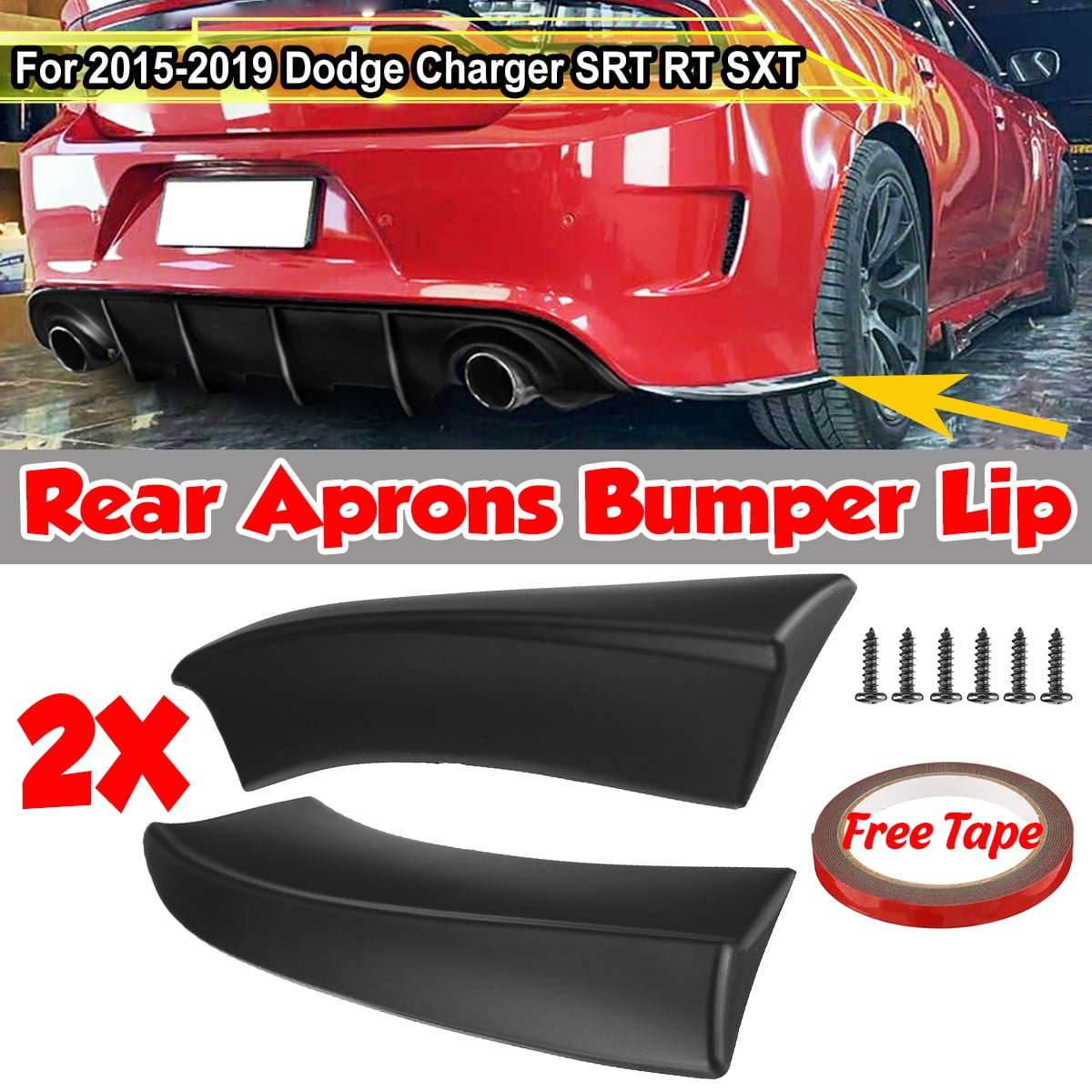 XtremeAmazing Pair of SRT-Style Black Rear Bumper Lip Aprons Polyurethane Compatible with Dodge Charger 2015-2019 