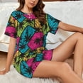 thumbnail image 5 of Yiaed Hawaii Palms Print Short Sleeve Pajama Sets for Women Casual Crew Neck 2 Piece Lounge Sets Women's Short-Sleeved Pajama-3X-Large, 5 of 5