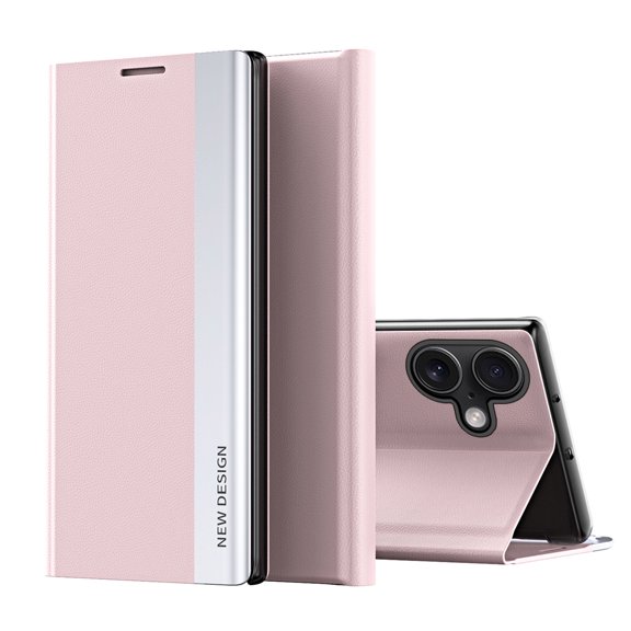 Anti-Scratch Case Compatible With iPhone 16 Plus Magnetic Translucent Plating Leather Flip Case PC Smart Full Body Protective Shell Stand Holder Luxury Cover for iPhone 16 Plus,Pink