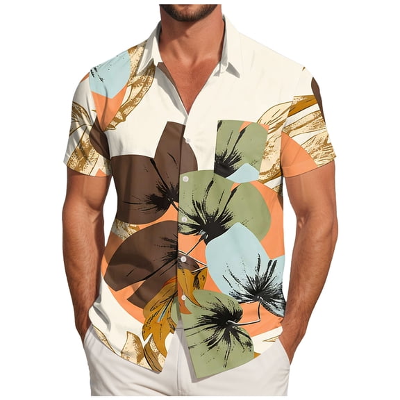 UAYOTSE Mens Button Down Short Sleeve Shirts Summer Beach Vacation Untucked Casual Tops Shirt,Sizes M