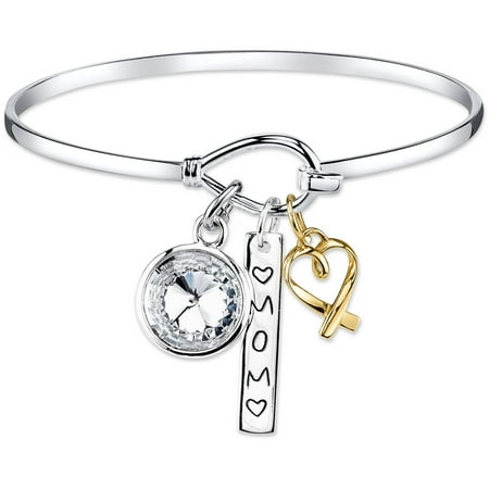 Crystal Gold Bangle Bracelet - 12mm Clear Crystal Silver-Tone Two-Tone