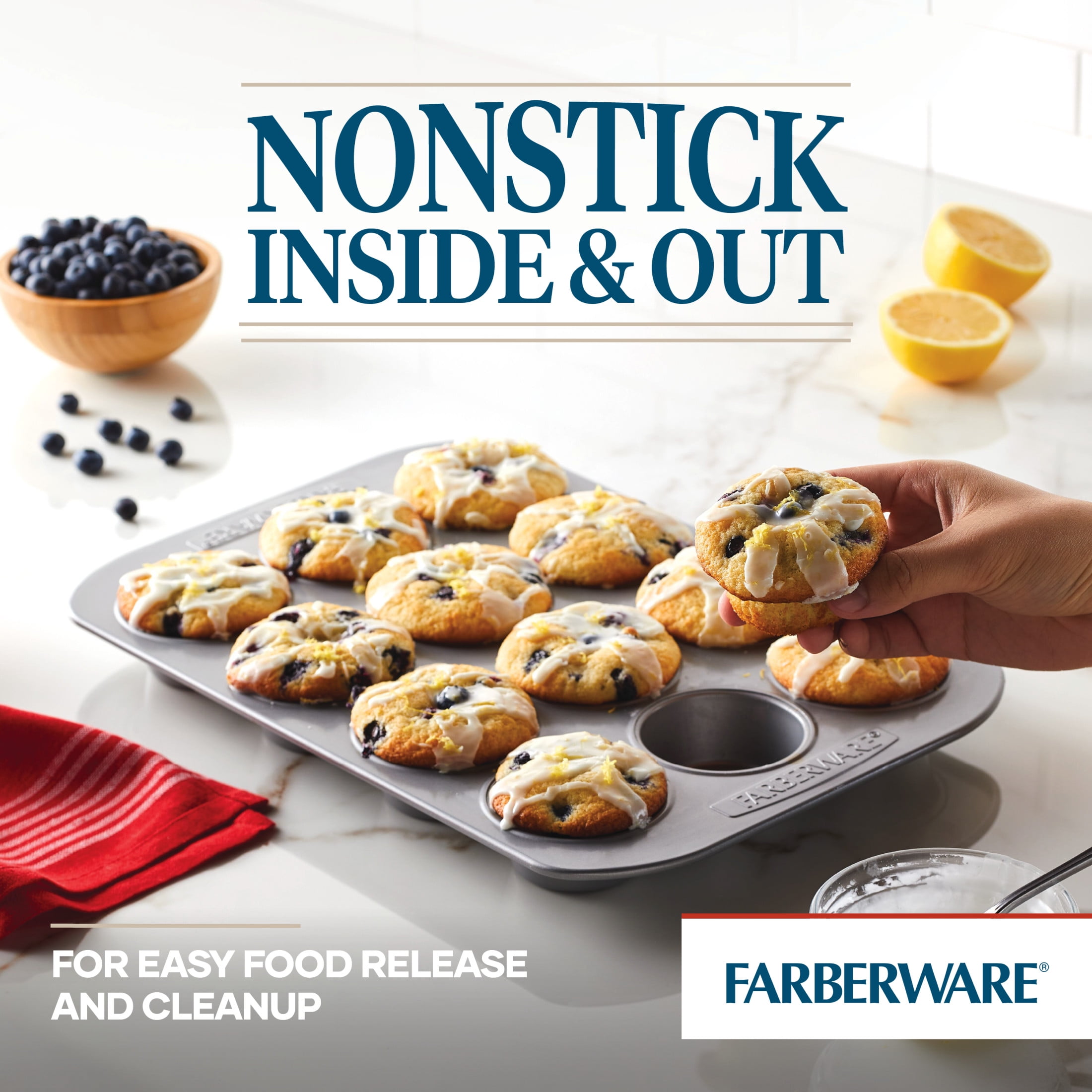 Farberware Bakeware 2-Piece Nonstick Steel 12-Cup Muffin Pans Set, Gray