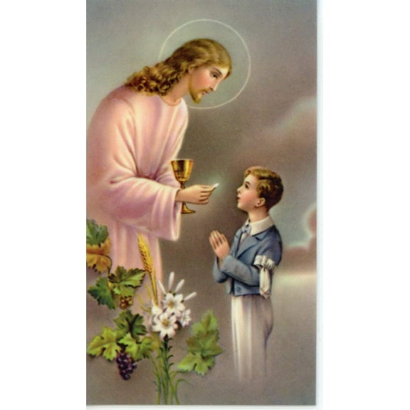 Remembrance of my First Holy Communion (boy) holy card - laminated - Pack of 25