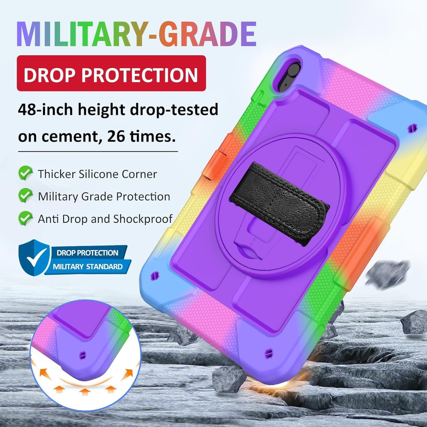 BMOUO Case for iPad (A16) 11th Generation 11" 2025/iPad 10th Generation 10.9 inch 2022, 360 Rotating Stand & Pencil Holder & Hand & Shoulder Strap Shockproof iPad 11th/10th Generation Case, Purple