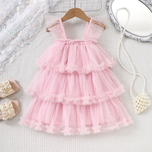 Toddler Baby Girls Print Layered Sleeveless Dress Kids Fashion Summer Casual Party Wear Tutu Swing OutfitPink2-3 Years
