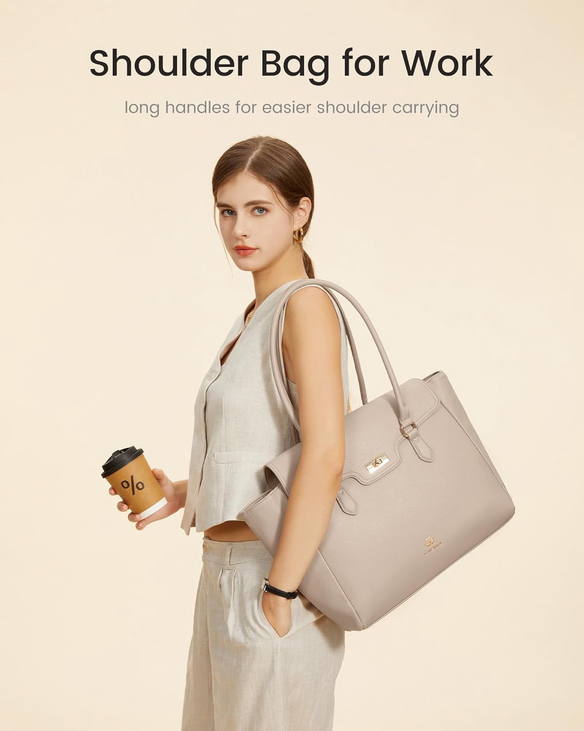 LOVEVOOK Laptop Bag for Women Soft Leather Work Bag, Office Shoulder Tote Purse Professional Briefcase with Flap Design