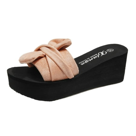 

Women s Casual Wedge Heel Platform Bow Suede Outer Large Size Beach Sandals