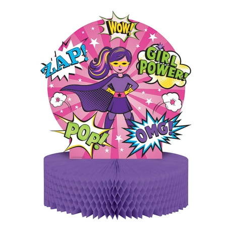Pack of 6 “Girl Superhero" Honeycomb Tissue Birthday Table Centerpieces 13"