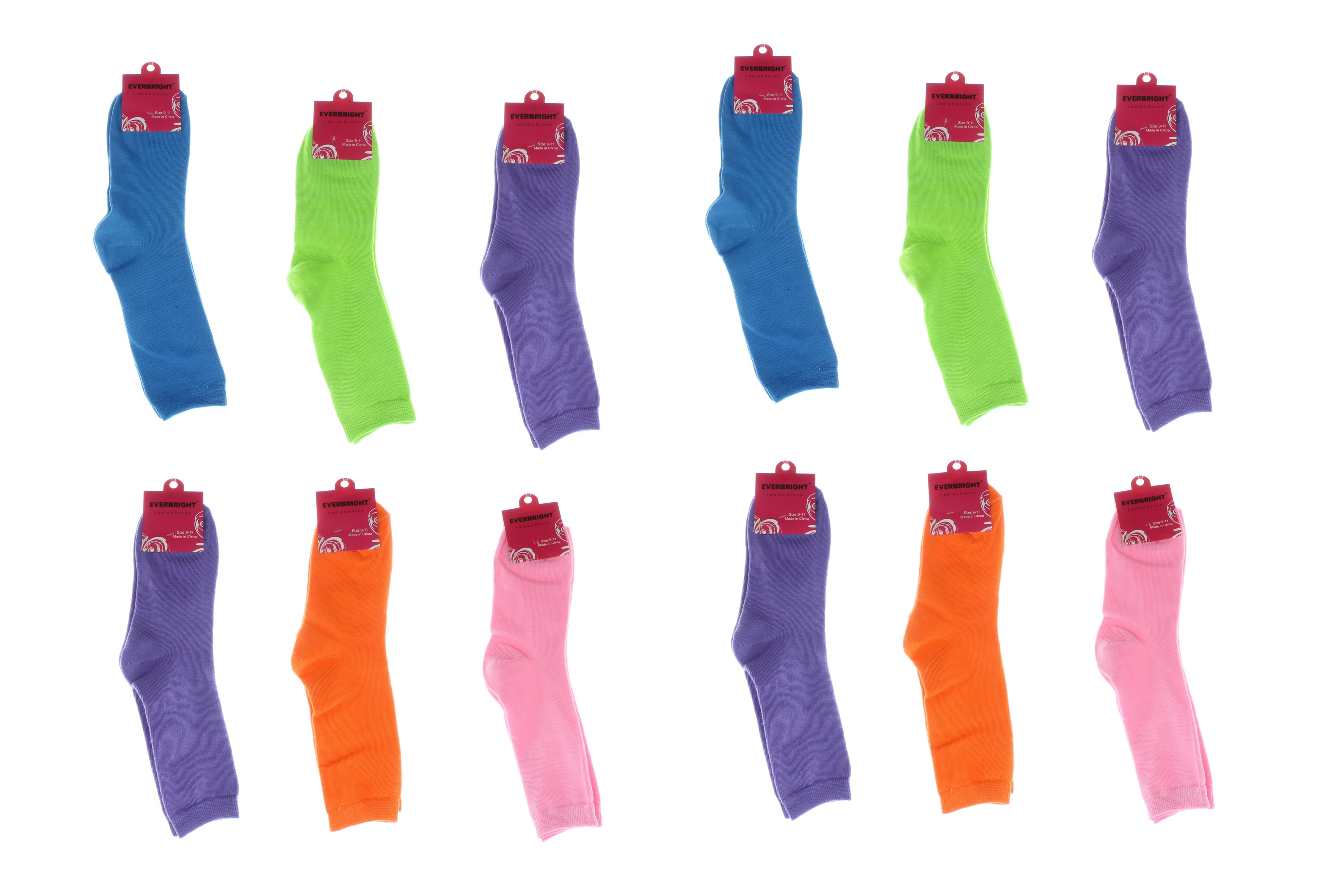 Everbright 12 Pairs Ladies Solid Color Crew Socks Size 911 Womens