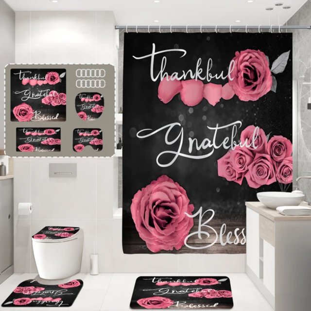 Cortina de ducha DEKAXID con texto en rosa, impermeable, moderna, minimalista, de poliéster, para decoración del hogar, con gancho