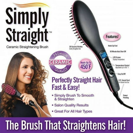 Simply Straight Ceramic Brush Hair Straightener Electric Heating Comb Magic As Seen on TV