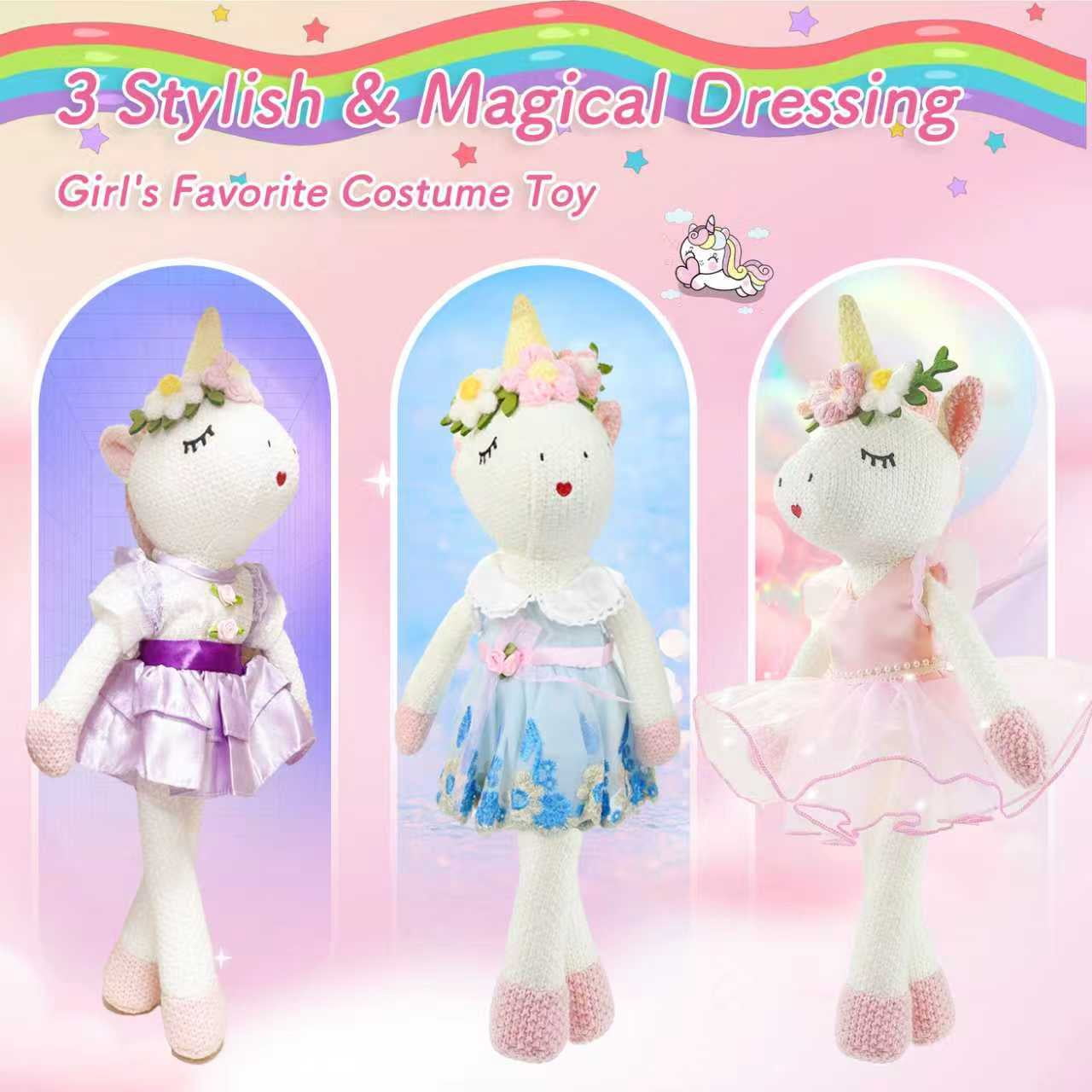 LINXUXIE Unicorns Stuffed Animal Doll Toys, Plush Doll with Cloth, Shoe, Bag, Ballet Dress Up Doll for Girl, Birthday Gifts for 1-3 3-5 5-8 Year Old
