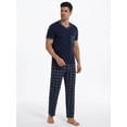 thumbnail image 2 of LANBAOSI Mens Pajamas Set Short Sleeve T-shirt and Plaid PJ Pants Set Soft Lounge Set, 2 of 8