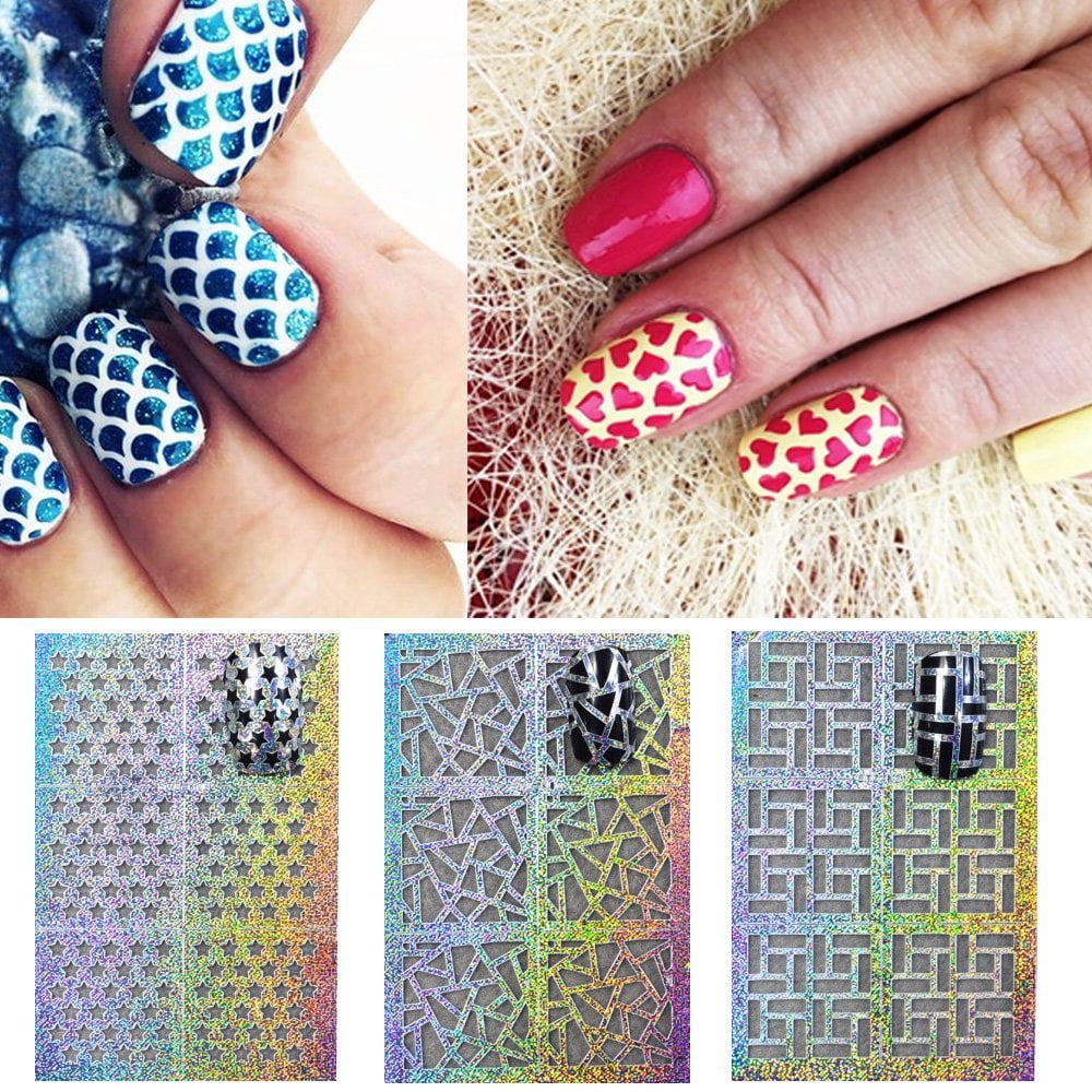 Wrapables® 63 designs holographic manicure nail art guide nail stencil nail  sticker bundle (set of 63) - walmart.com