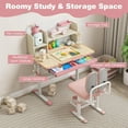 thumbnail image 4 of Kids Desk and Chair Set, Height Adjustable Children School Study Table and Chair Set w/Tilt Desktop, Storage Drawer Hutch, Pen Holder, Student Writing Table, Desk for Girls (Pink), 4 of 8