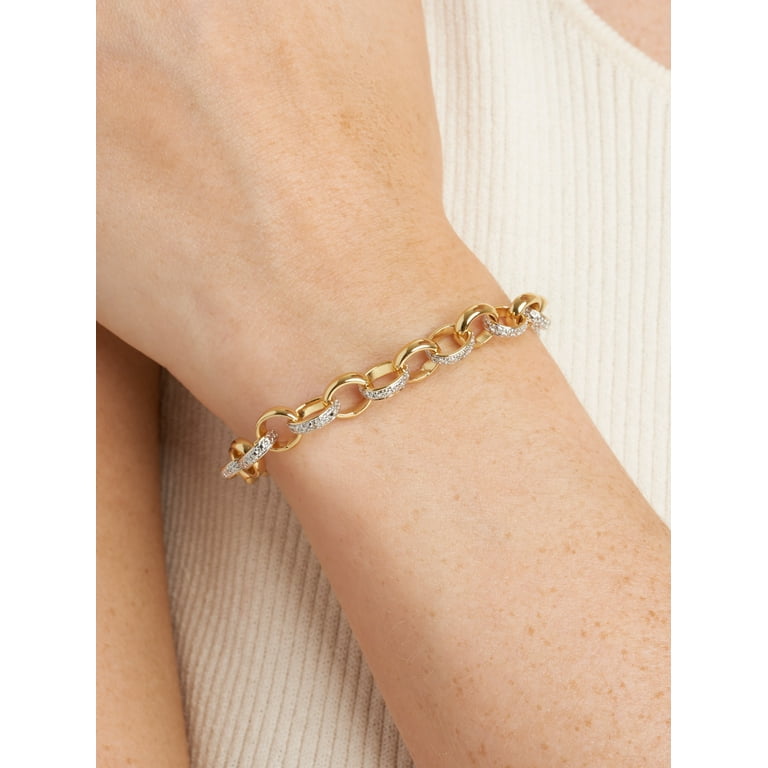 18k Gold plated oval heavy link chain bracelet featuring diamond