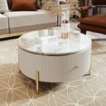 thumbnail image 5 of Φ31.5 Round White Coffee Table with 2 Large Drawers & Faux Marble Table Top, Modern Wood Accent Coffee Table with Gold Legs, Luxury Accent Side Table End Table for Living Room, Bedroom, 5 of 18